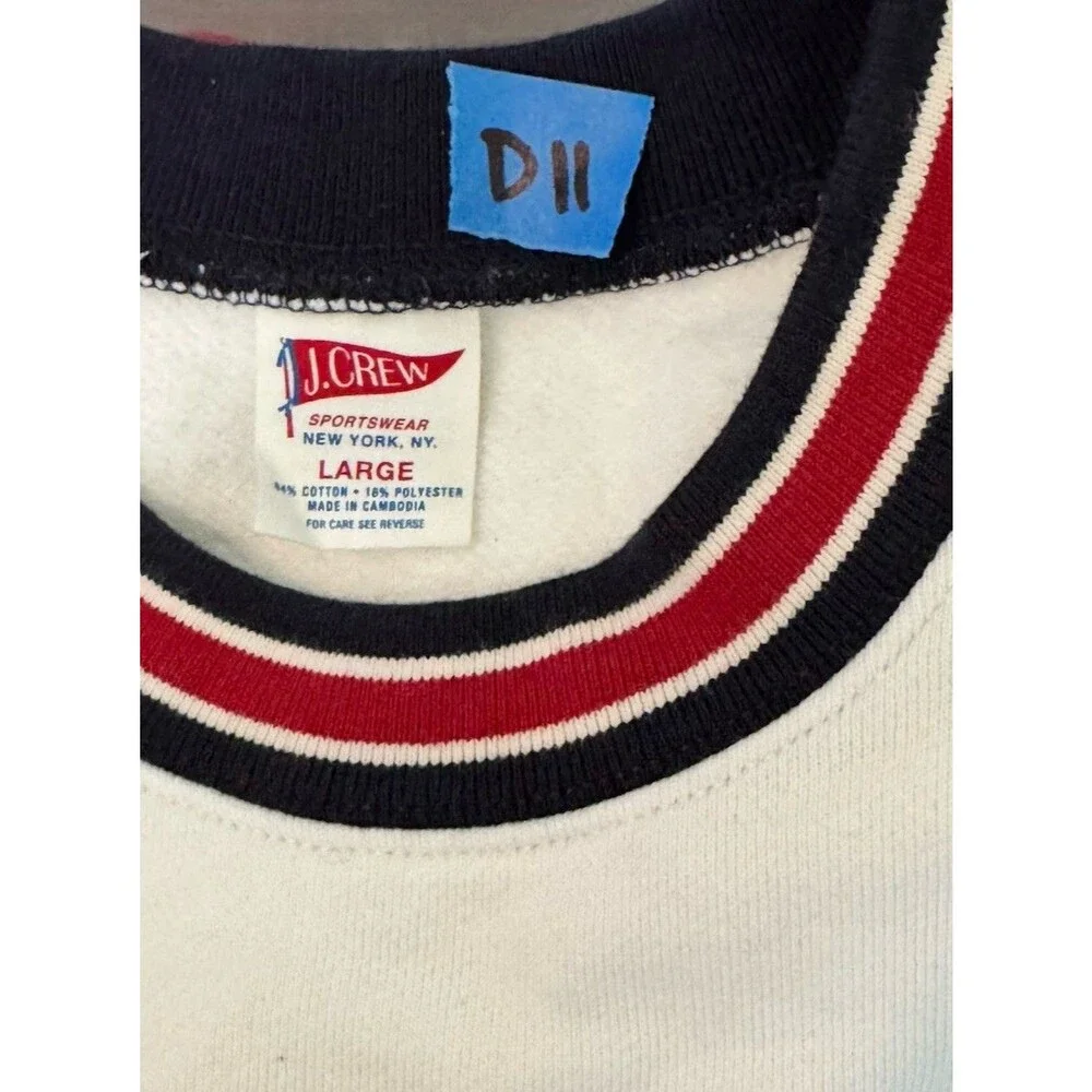 J Crew Heritage White Fleece Sweatshirt with Jacquard Rib Trim